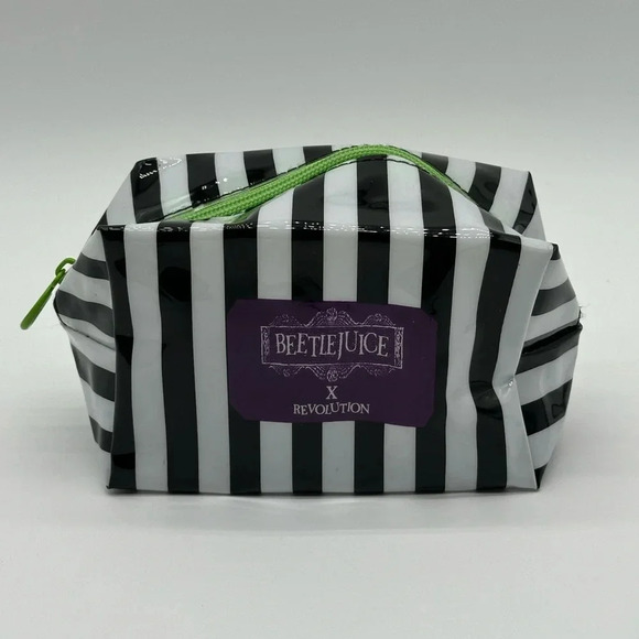 Beetlejuice Holiday Makeup Revolution Cosmetic Bag Black & White Striped - Picture 1 of 5